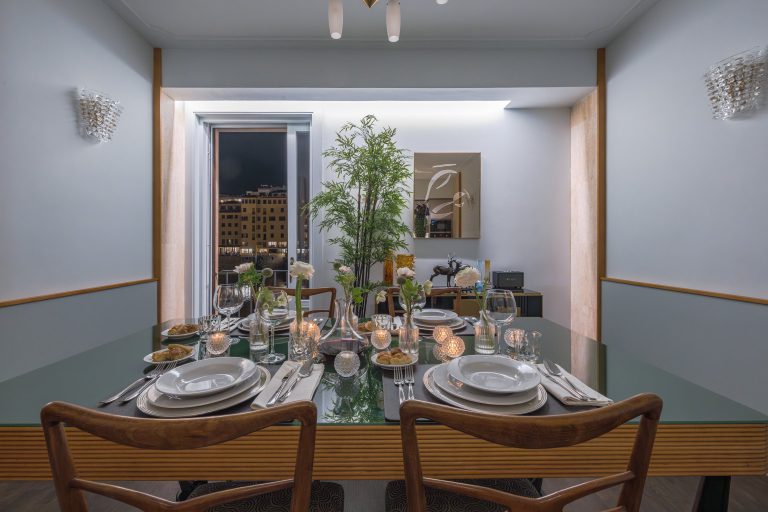 Villa Arnova, Florence — Dining table overlooking the Arno