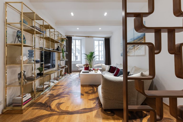 Villa Corte Nobile, Florence — Living room with bespoke shelving