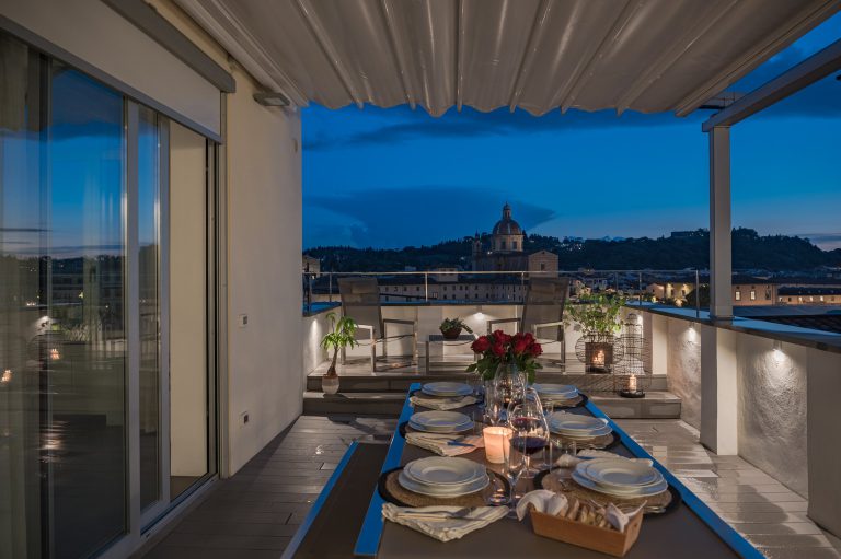 Villa Florbianca, Florence — Rooftop terrace dinner at dusk