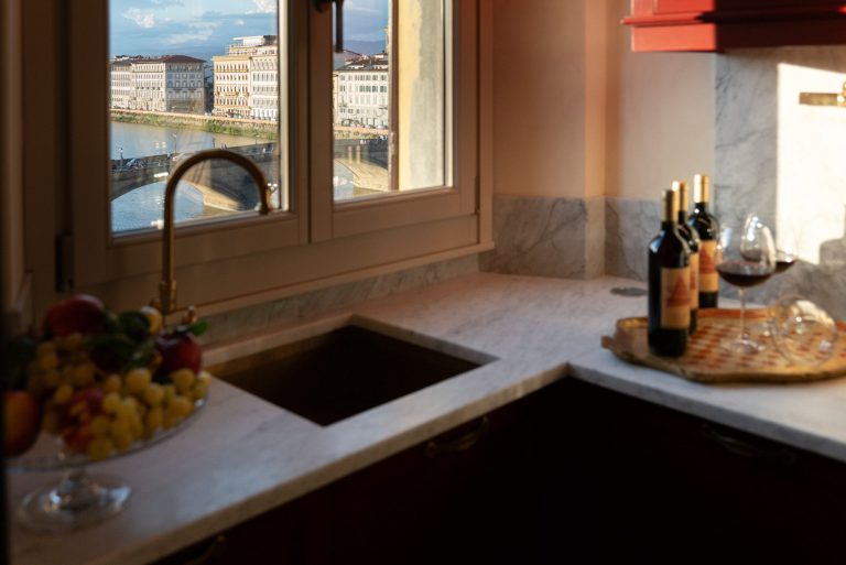 Villa Rivarno, Florence — Kitchen with river view